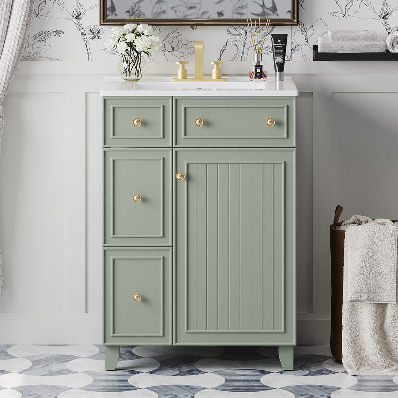 Whisen 24" Bathroom Storage Cabinet Bathroom Vanity with Ceramic Sink and 2 Drawers