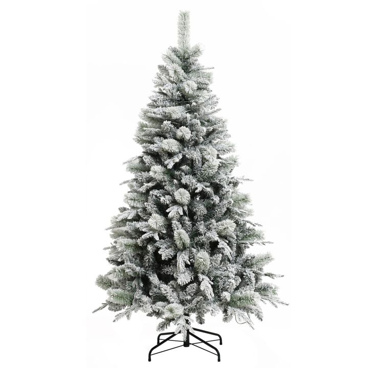 LuxenHome  LuxenHome 6Ft Pre-Lit Full Artificial Snow-Flocked Christmas Tree