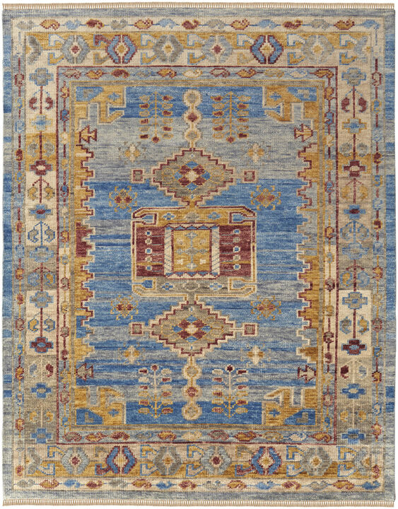 HomeRoots Wool Geometric Hand Knotted Area Rug With Fringe