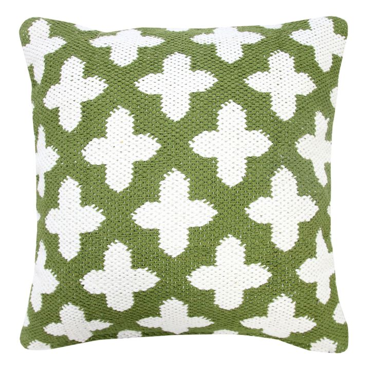 20" Green and White Swiss Cross Geometric Square Throw Pillow