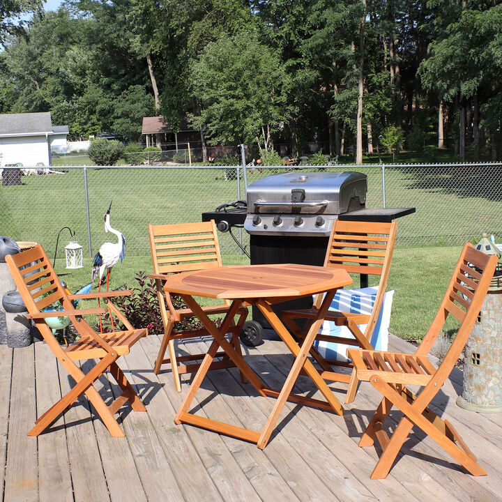 Sunnydaze Meranti Wood 5-Piece Folding Patio Dining Table and Chairs Set