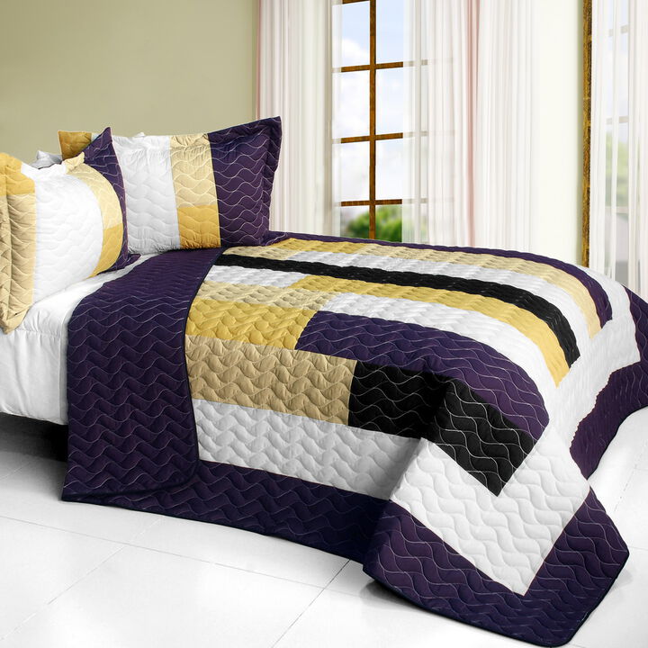 Vermicelli Quilted Patchwork Bedding Set Queen Size Morning Glory Design Set