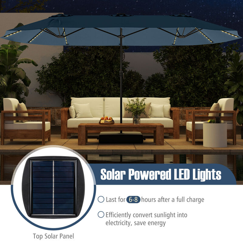 Extra-Large Patio Umbrella with LED Solar Lights and Crank Handle