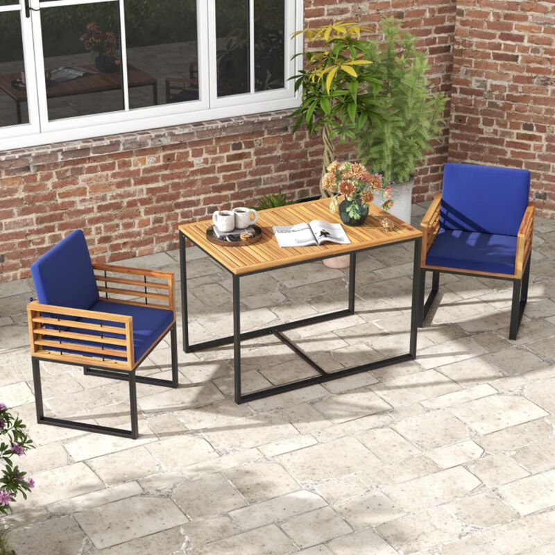 Mondawe 3-Piece Outdoor Set,43.5" Acacia Table & Enhancement Mode Cushioned Chairs Patio Dining Set