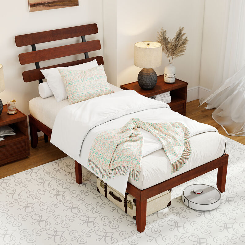 Retro Style Solid Wood Platform Bed Frame with Headboard image number 7