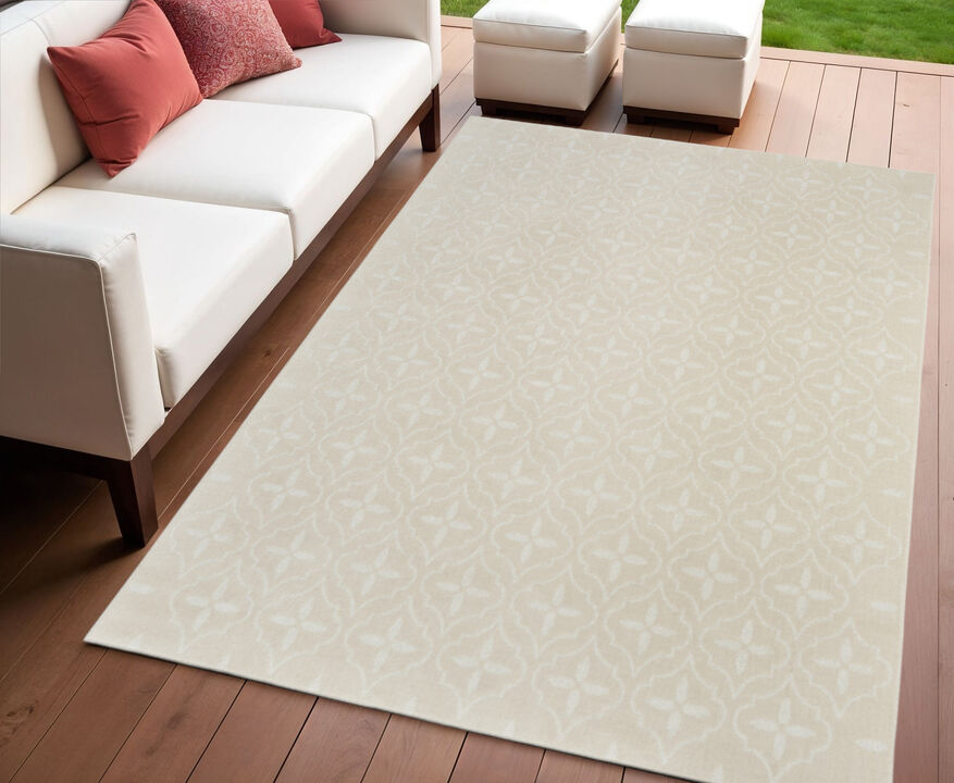 HomeRoots 4' X 6' Ivory And Beige Geometric Indoor Outdoor Area Rug