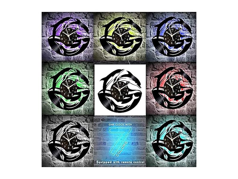 Black Record LED Dolphin Vinyl Wall Clock 12 Inch Modern Bedroom Decor image number 1