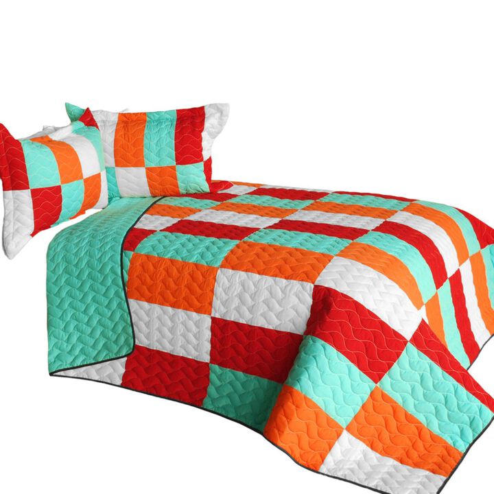 Vermicelli Quilted Patchwork Bedding Set Queen Size Kaleidoscope Design