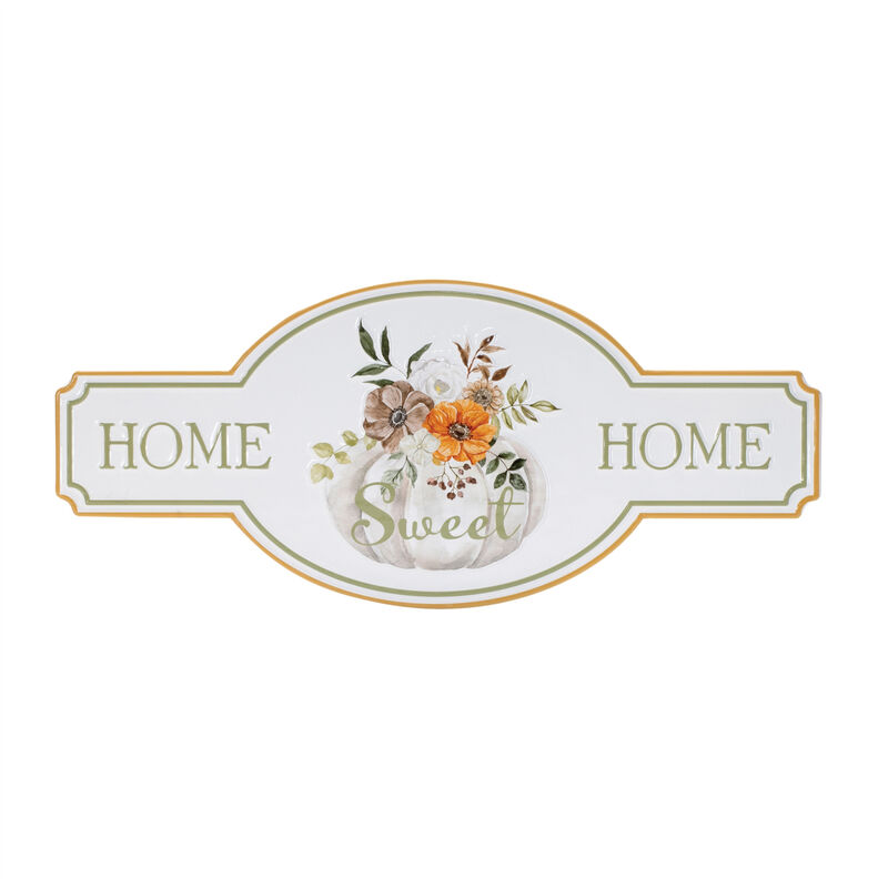 HomeRoots 10" X 22" White Green And Orange Metal Home Sweet Home Hanging Wall Decor image number 0