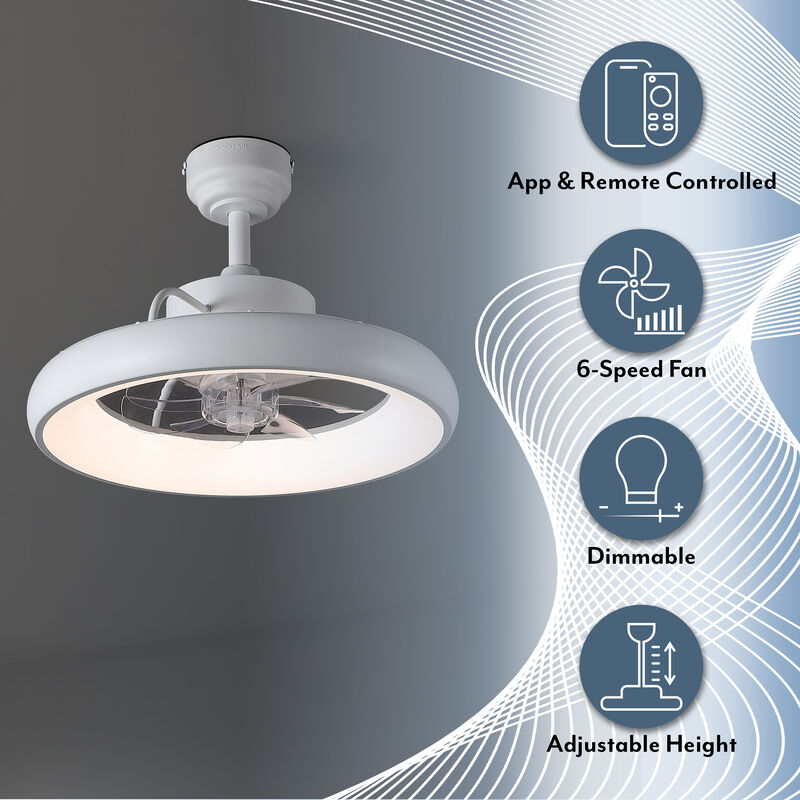 Loren Modern Contemporary 6-Speed Metal Mobile-App/Remote-Controlled Dimmable Smart Integrated LED Ceiling Fan