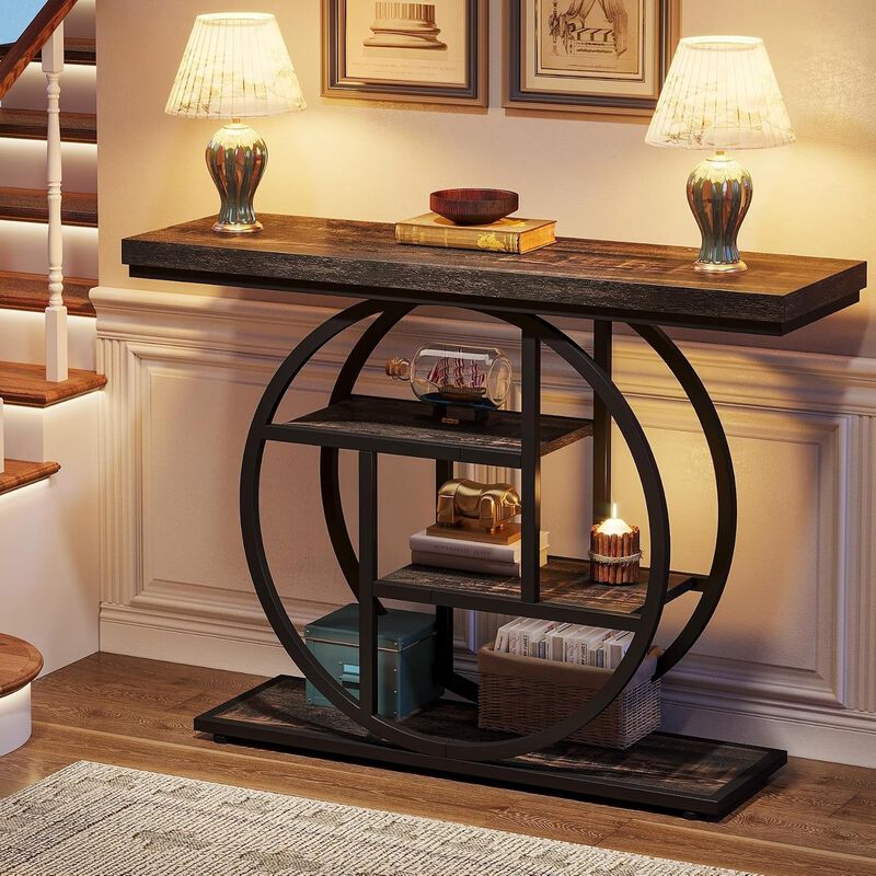 Tribesigns Industrial 4-Tier Wood Console Table image number 2