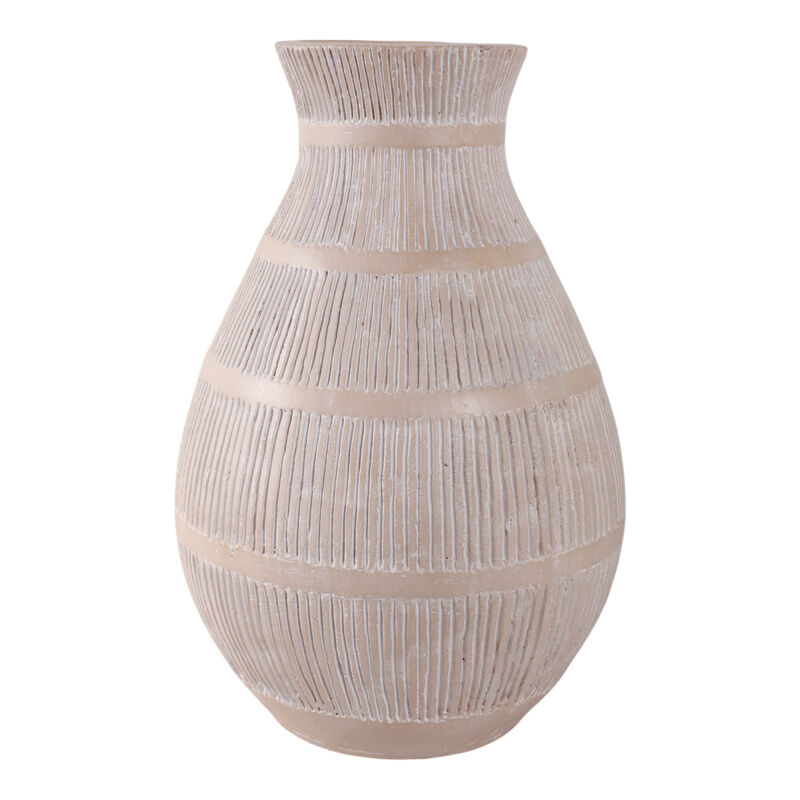 Terracotta, 19" Organic Vase With Lines, Ivory image number 3