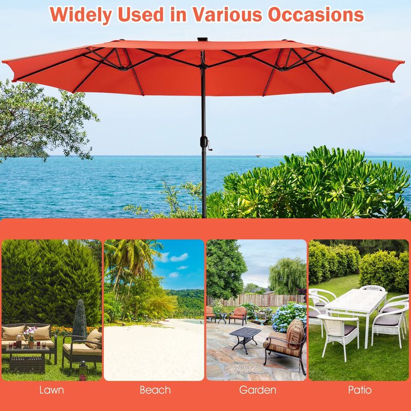 Mondawe 15 Feet Twin Patio Umbrella with 48 Solar LED Lights image number 6