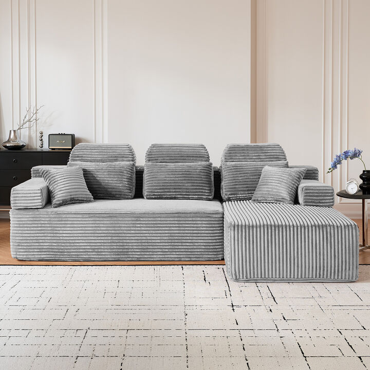 Schun L Shaped Corduroy Sectional Sleeper Sofa