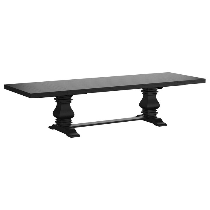 Som Dining Table with Plank-Style Extendable 94-126 Inch Top, Black - Benzara