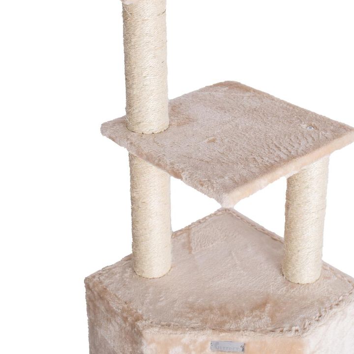 Armarkat 48-Inch Real Wood Cat Tree In Beige With Perch And Playhouse