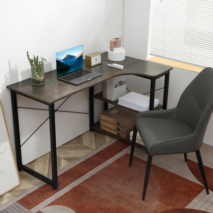 L-Shaped Desk, Versatile Office Desk with Adjustable Footpads, Premium Particle Board, Corner Desk for Home Office, Bedroom, Dark Grey