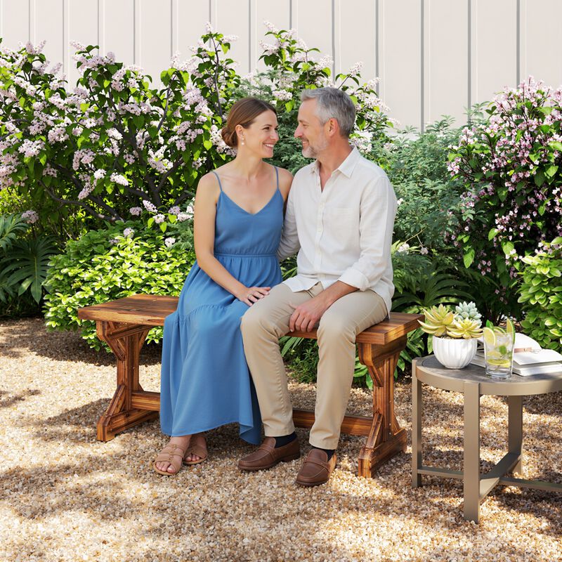 Hivvago Backless Wooden Patio Bench with X Base image number 1
