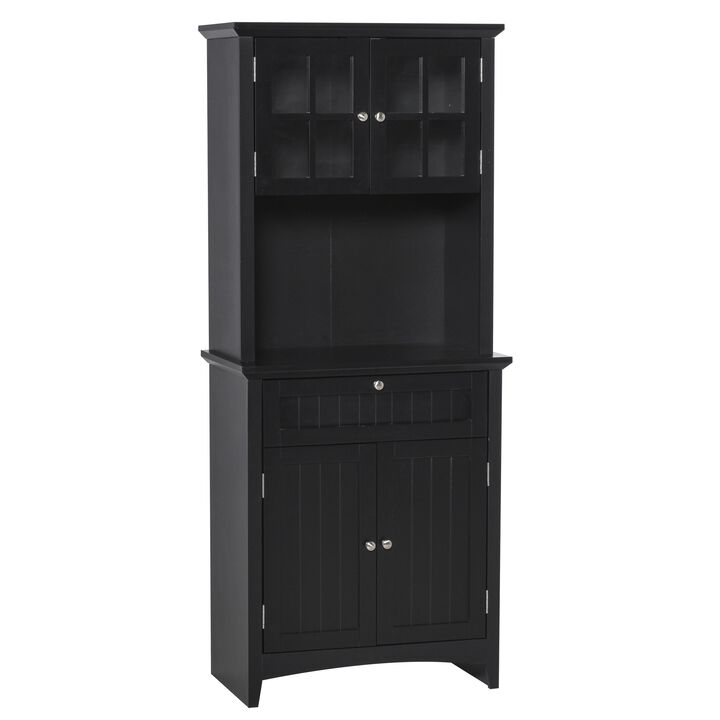 Black Kitchen Cupboard: Freestanding Buffet with Microwave Space