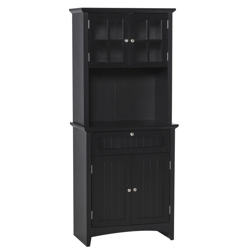 Black Kitchen Cupboard: Freestanding Buffet with Microwave Space