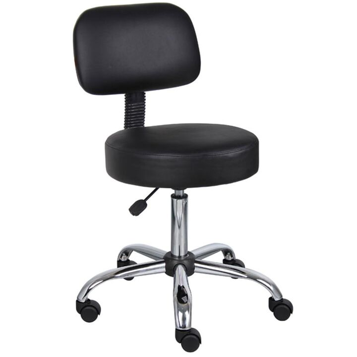 Boss Office Products Be Well Medical Spa Stool with Back in Vinyl, Black