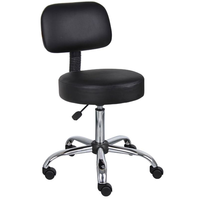 Boss Office Products Be Well Medical Spa Stool with Back in Vinyl, Black