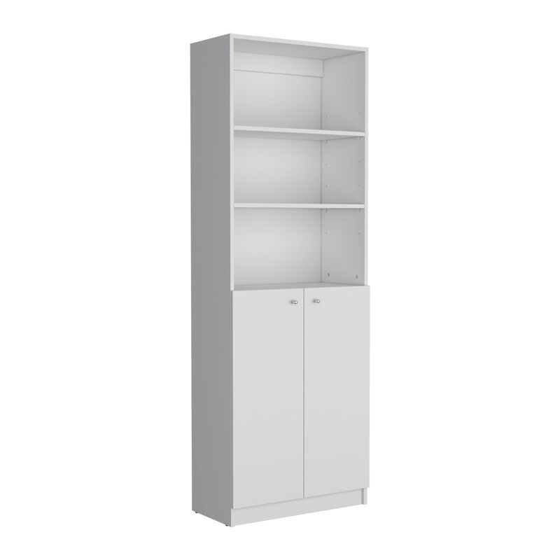 DEPOT E-SHOP Vinton 2-Door Bookcase with Upper Shelves, Matt Gray / White