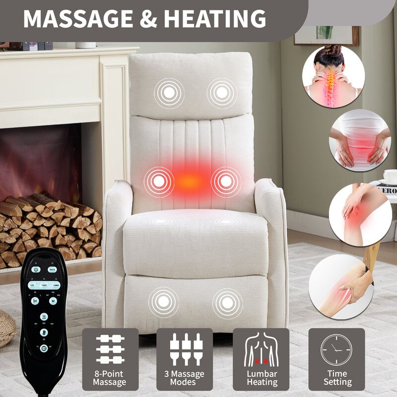 Chenille Manual Recliner Chair with Heat and Massage, Living Room Rocker and Swivel Chair image number 6