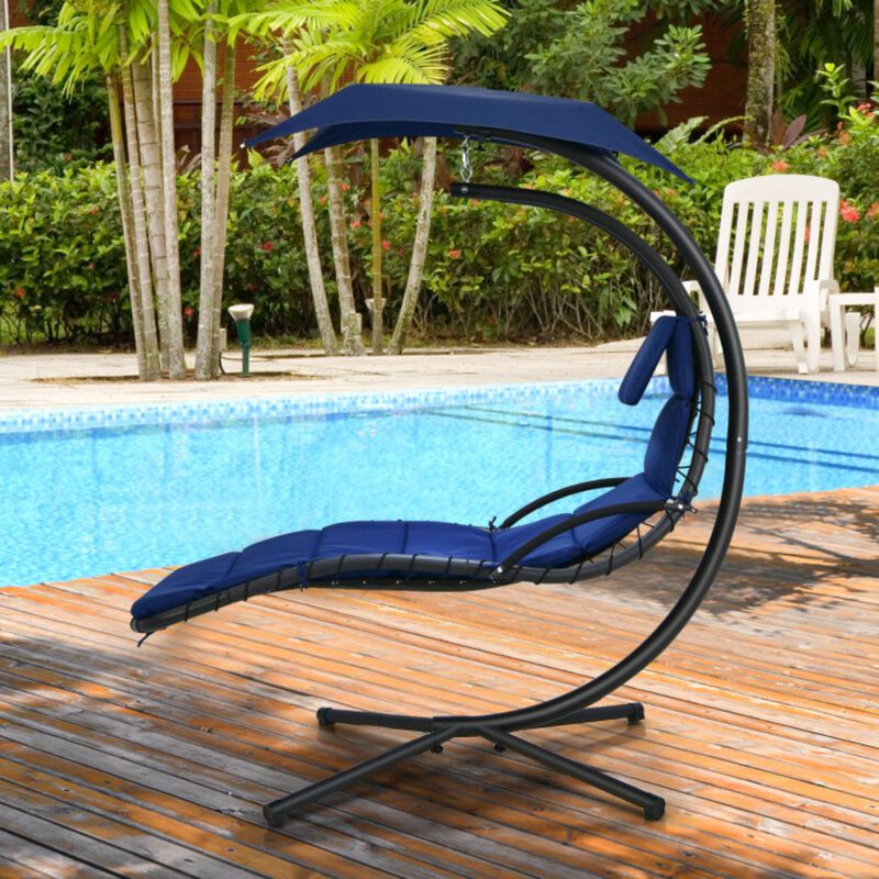 Hanging Curved Steel Swing Chaise Lounger with Removable Canopy image number 2