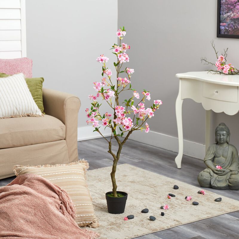 Hivvago 4 Feet Cherry Blossom Artificial Plant