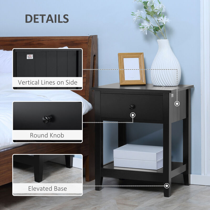 HOMCOM End Table, 2-tier Side Table with Drawer and Storage Shelf, Modern Beside Table for Bedroom, Living Room, Black