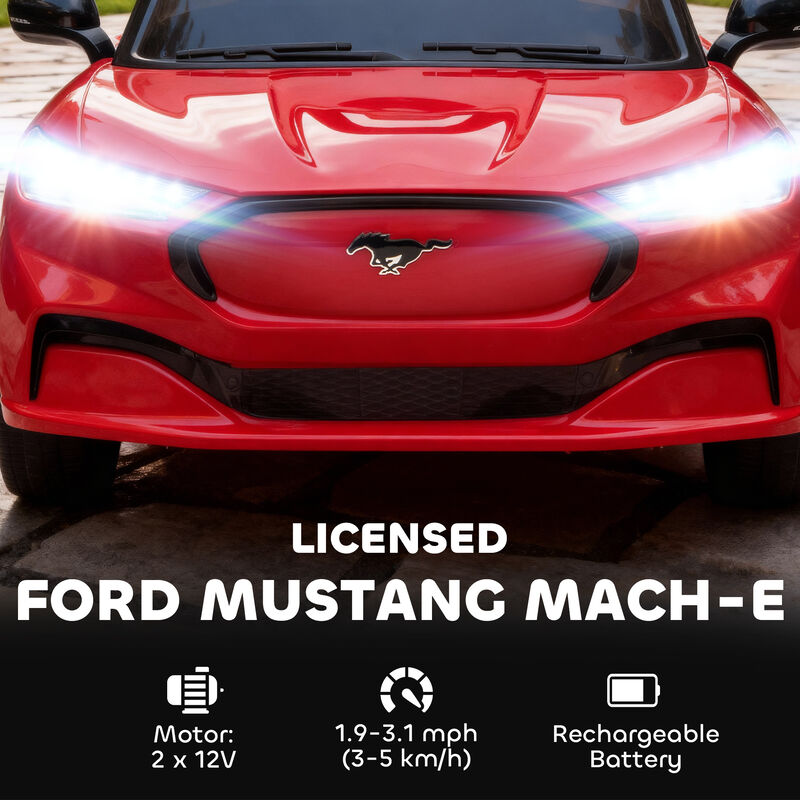 BreeBe 12V Kids Ride On Car, Licensed Ford Mustang Mach-E Electric Car with Remote Control, LED Light, Music image number 3