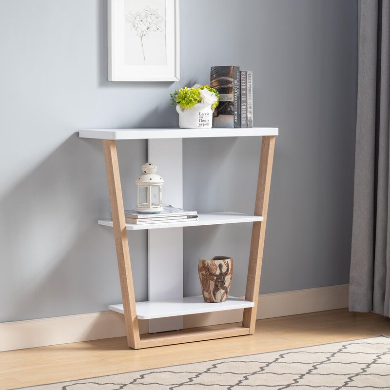 White & Weathered White Console Table with 2 Shelves