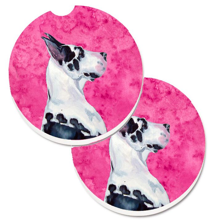 Caroline's Treasures Pink Great Dane Set of 2 Cup Holder Car Coasters LH9371PKCARC, 2.56, Multicolor