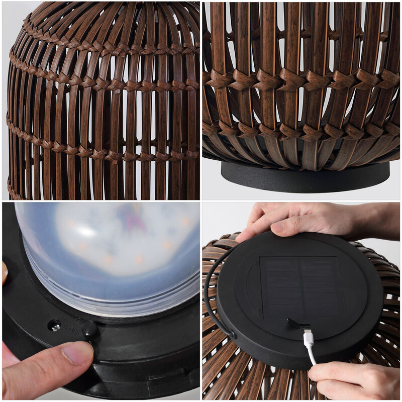 Nara 20.5" Modern Global Faux Rattan Integrated Indoor/Outdoor LED Solar Powered Lantern