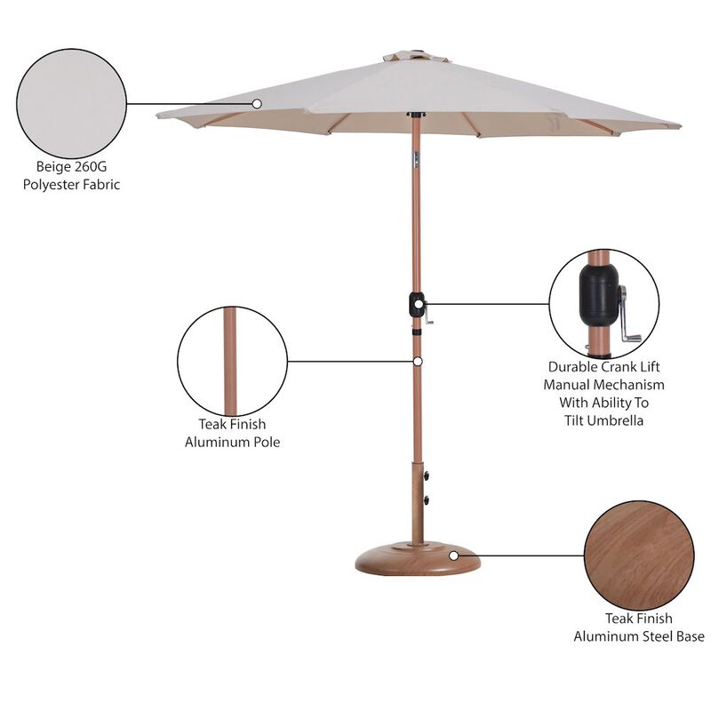 Meridian Furniture Fiji Beige Fabric / Teak Aluminum Patio Umbrella with Base Sets