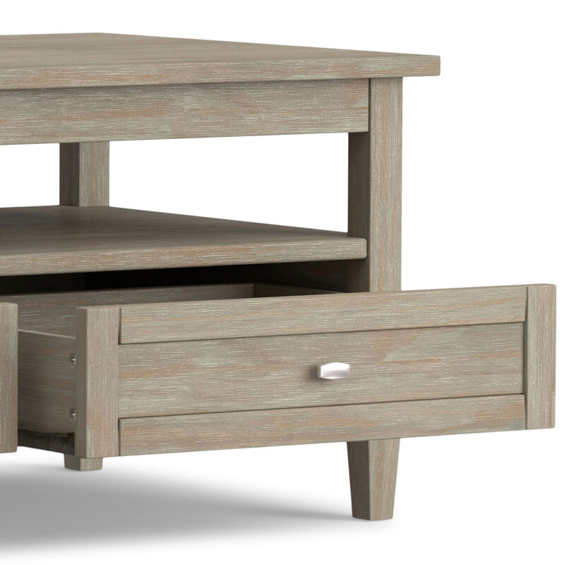 Warm Shaker SOLID WOOD 48 inch Wide Rectangle Transitional Coffee Table in Distressed Grey