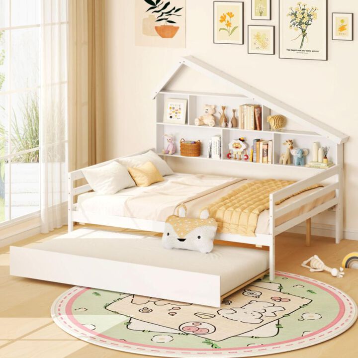 Hivvago House-Shaped Full Size Daybed with Twin Size Trundle