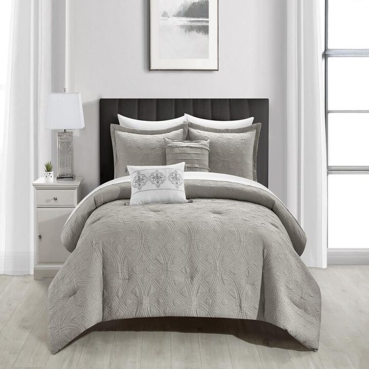 Chic Home Artista Cotton Blend Comforter Set Jacquard Geometric Pattern Design Bed In A Bag Bedding - 9 Piece - Grey