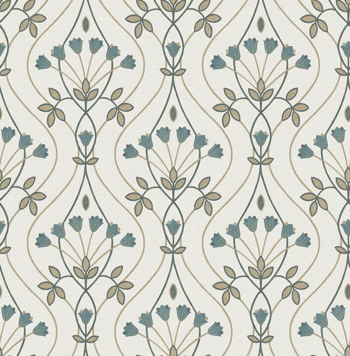 Dard Teal Tulip Ogee Wallpaper