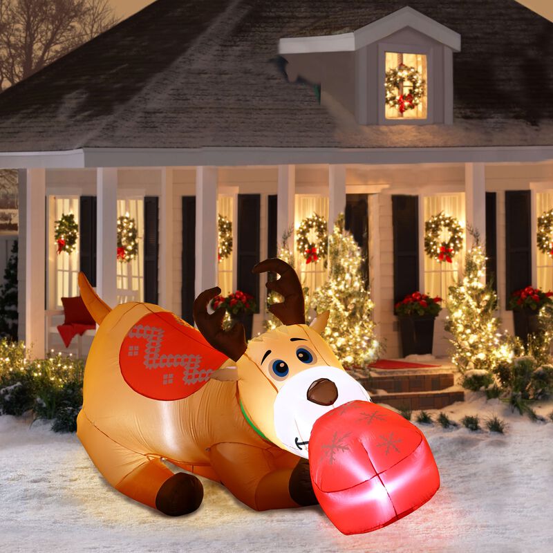 LuxenHome 9Ft Reindeer and Gift Inflatable with LED Lights image number 4