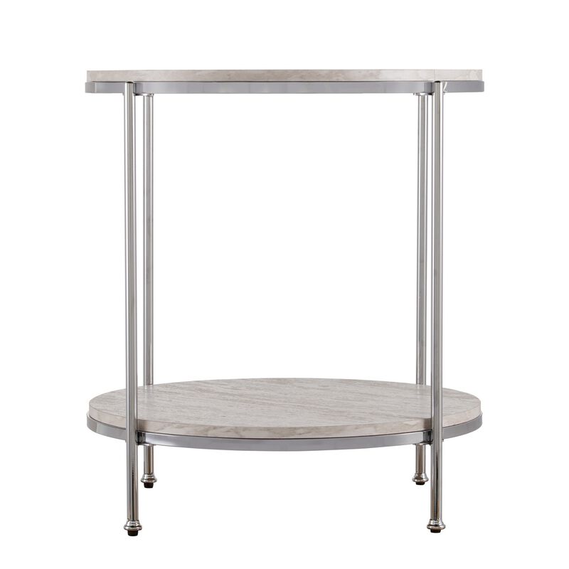 Homezia 24" Chrome Manufactured Wood And Iron Rectangular End Table With Shelf