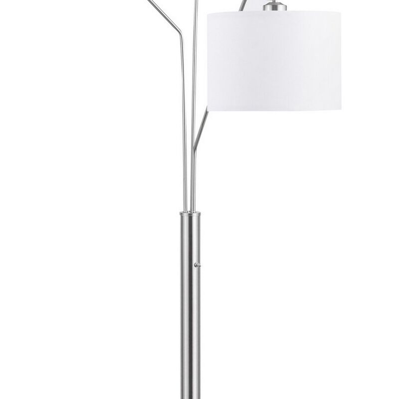 84 Inch Modern Floor Lamp, Three Drum Shades, Marble Base, White, Silver-Benzara