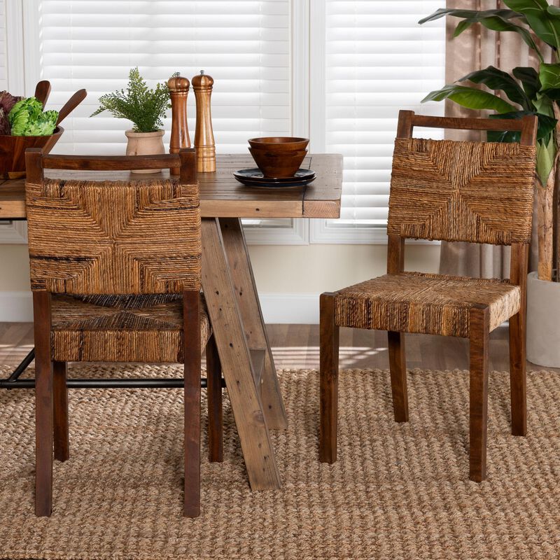 bali & pari Cordoba Bohemian Natural Seagrass and Mahogany Wood 2 Piece Dining Chair