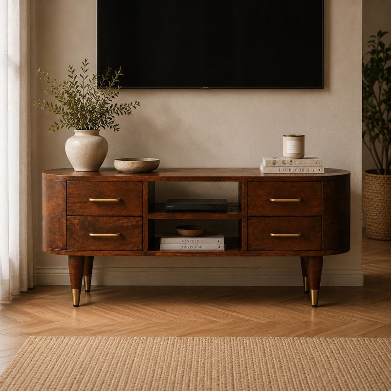 Artisan Furniture Solid Wood Valenza Curved Media Unit, Brown image number 1