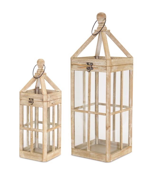 HouzBling Lantern (Set of 2) 19"H, 27"H Wood/Glass
