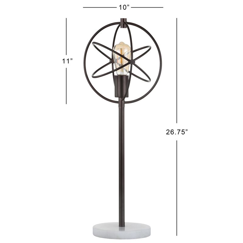Atomic Caged 26.5" Edison Bulb Metal/Marble Modern LED Table Lamp, Oil Rubbed Bronze