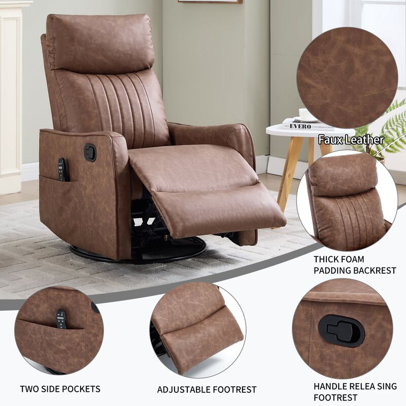 Faux Leather Manual Recliner Chair with Heat and Massage, Living Room Rocker and Swivel Chair image number 5