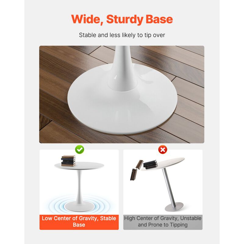 Modern Round Wood Dining Table for 2-4 Person, Tulip Pedestal Base Coffee Table for Home-White image number 4