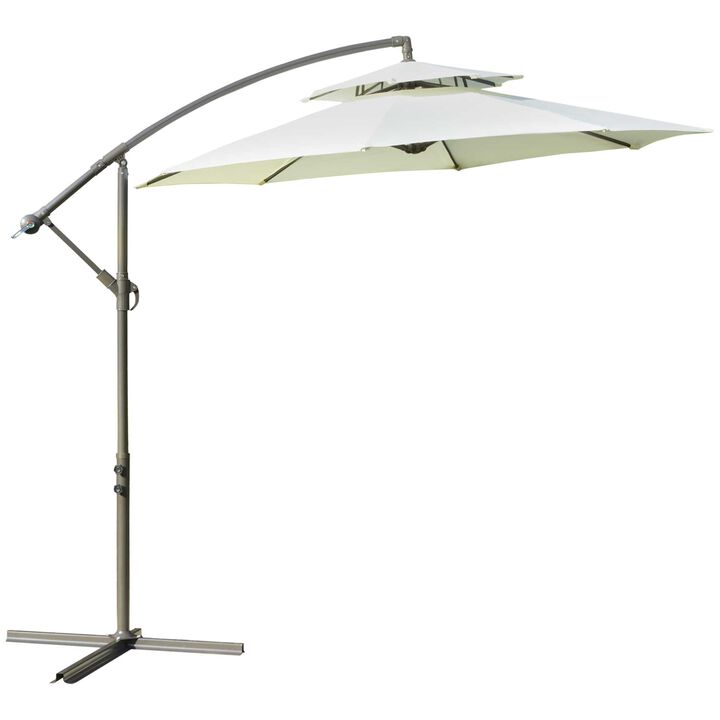 9FT Patio Cantilever Umbrella with Cross Base, Offset Hanging Umbrella with Crank Handle and 8 Ribs for Garden Backyard Beach, Beige